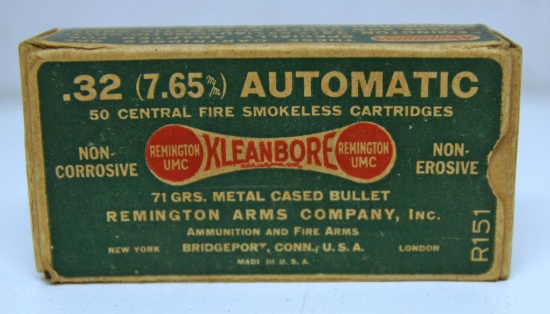 Full Vintage Remington Dog Bone Box .32 Automatic Metal Cased Cartridges Ammunition...