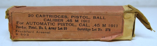 Full Sealed Vintage Box Frankford Arsenal Army Lot 99 .45 Cal. Ball Model 1911 Automatic Pistol
