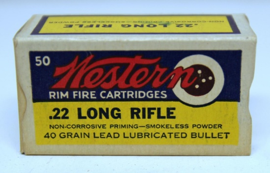 Full Vintage Box Western .22 LR Cartridges Ammunition, 1945 Army Lot...