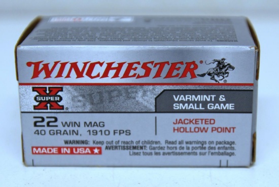 Full Box Winchester Super-X .22 Win. Mag. 40 gr. Jacketed Hollow Point Cartridges Ammunition...