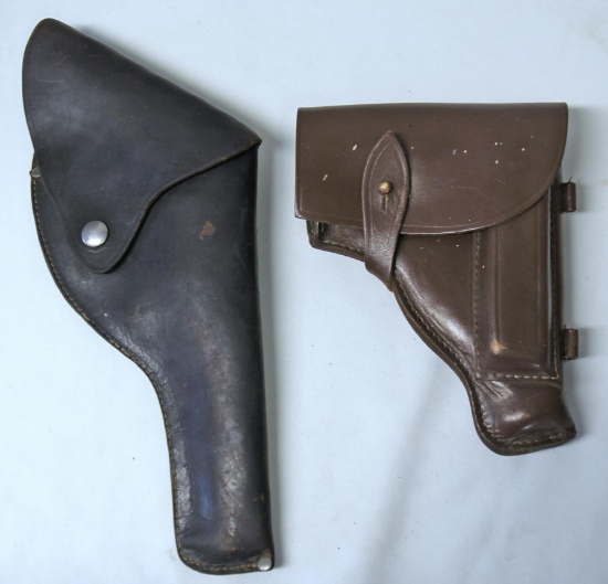 Two Different Unmarked Leather Flap Holsters...
