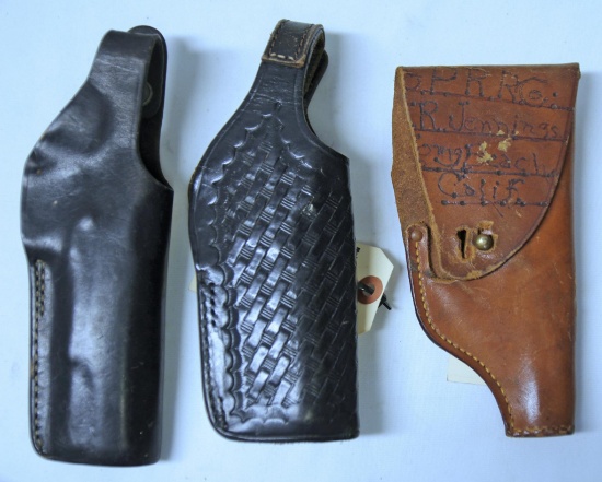 Three Leather Holsters - 1 Black Basketweave Marked Mixon Leathercraft 9 726, 1 Bianchi...Marked #19