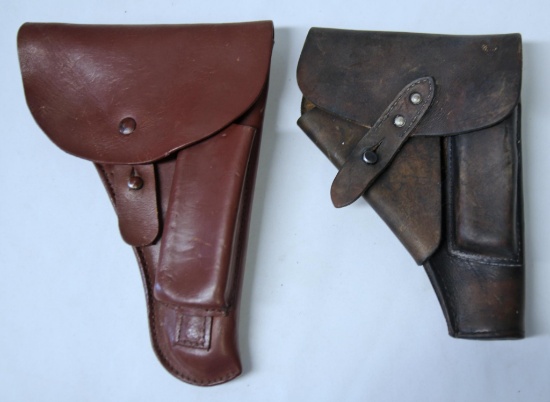 Two Different Unmarked Leather Military Type Flap Holsters...
