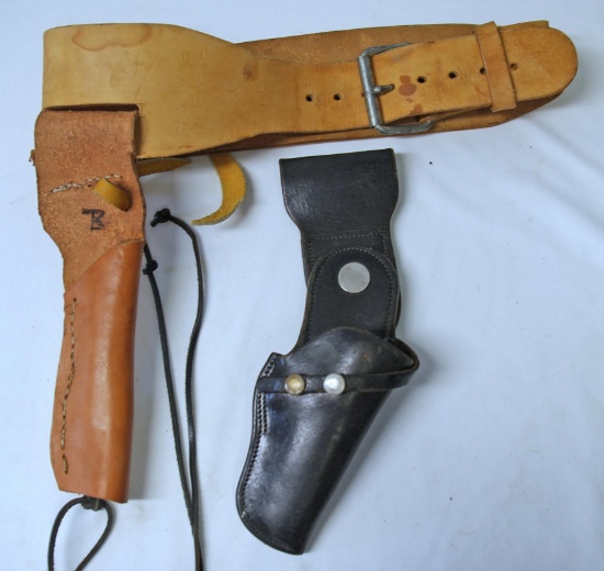 Handcrafted Leather Holster and Cartridge Belt and Myers Made Leather Holster...