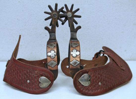 Marked Crockett Double Mounted Card Suit Cowboy Spurs...