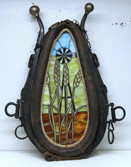 Horse Collar Art with Stained Glass Windmill and Wheat...