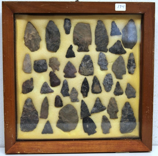 ...Small Showcase Full of Prehistoric Native American Arrowheads and Tools, Points are Loose, Not