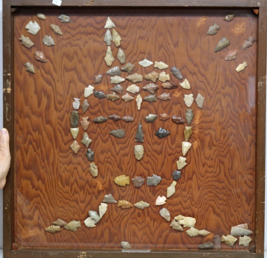 Frame of Prehistoric Native American Indian Arrowheads and Tools from the W.R. (Uncle Billy) Newman