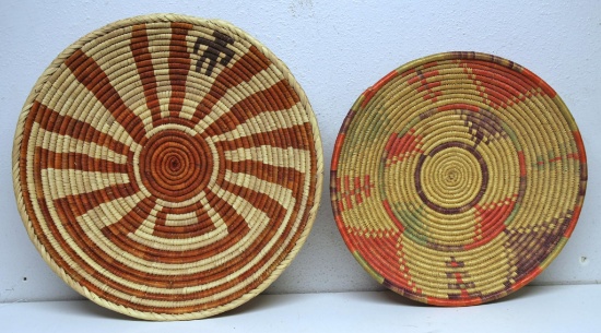 Navajo Native American Indian Raised Dish Woven Basket, 11 1/2" x 3" Tall and Navajo Woven Basket
