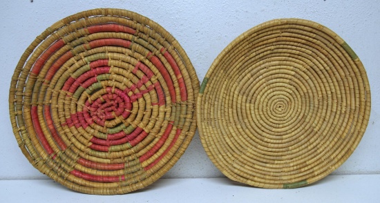 Two Navajo Native American Indian Woven Basket Trays, 10" x 2" and 11" x 2"...