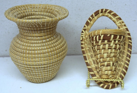 Native American Indian Papago Woven Basket 6" x 5" and Papago 4" x 7" Woven Basket...