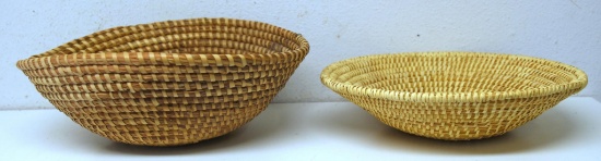 Two Native American Indian Papago Woven Baskets 11" x 2" From the Dorothy Walker Collection and 11"