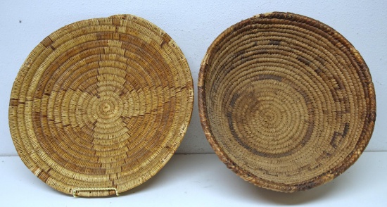 Two Native American Indian Apache Woven Baskets 13" x 2 1/2" and 12" x 5"...