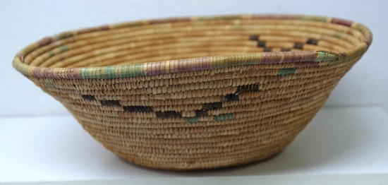 Pima Native American Indian Woven Basket, Yucca Over Grass Foundation, 15" x 6"...