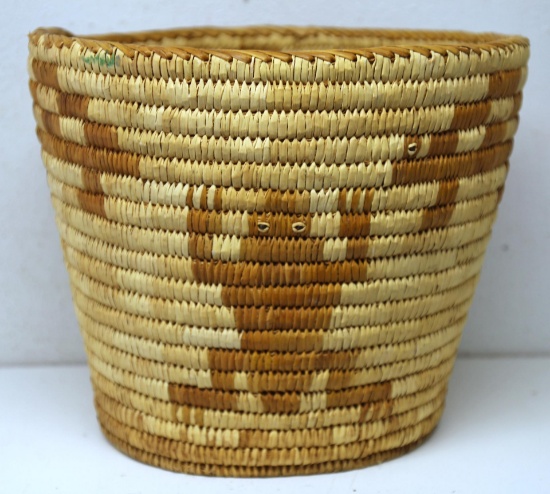 Pima Native American Indian Woven Basket with Animal Pictorial Designs, 12" x 10", From the Dorothy