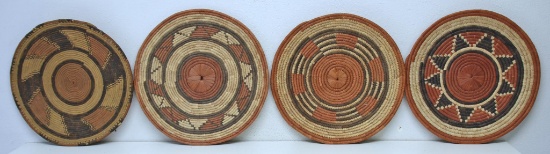 Four Native American Indian Navajo Woven Basket 12" Trays...