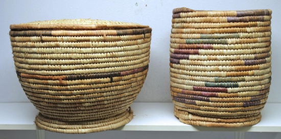 Two Large Native American Indian Hopi Woven Baskets - 12" x 18" with Lid with Some Damage on