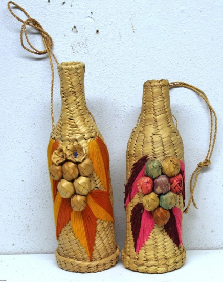 Two Navajo Native American Indian Woven Bottle Covers......