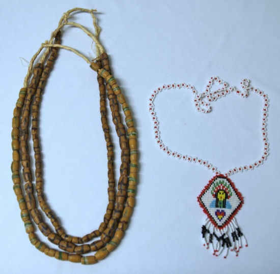 Three Strands Native American Indian Trade Beads and Modern Beaded Necklace...
