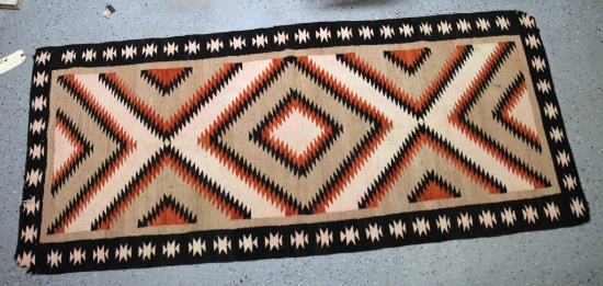 Large Navajo Native American Indian Woven Rug, Eye Dazzler Pattern, Black, Tan & Orange, Circa