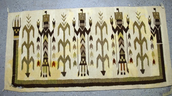 Native American Indian Navajo...Yeii...Pictorial Woven Rug, Early 20th Century, 58" x 30", Damage Ne