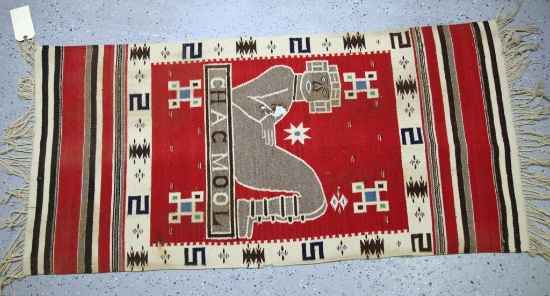 Old Mexican Pictorial Weaving, 56" x 27 1/2", Burnt Hole in the Middle...