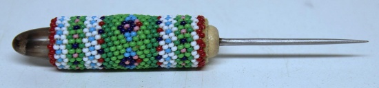 Beaded Antler Handle Awl for Beading and Leather...