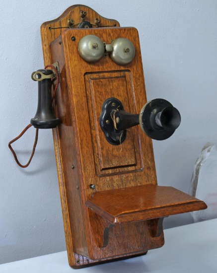 Kellogg Oak Wall Telephone, No Crank...