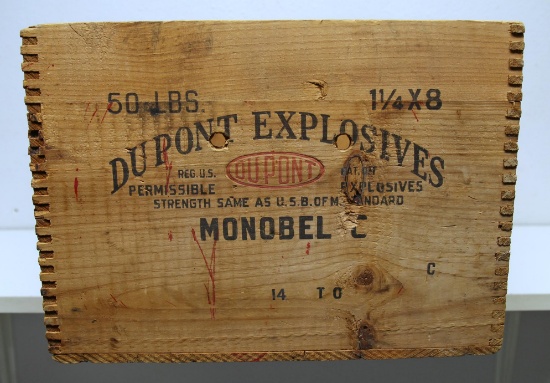 50 Pound Wooden Box DuPont Explosives Dynamite Box...