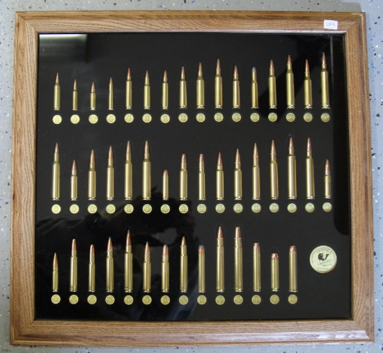 Tatonka Cartridge Co. Bullet Board Cartridge Display, Nicely Framed, Frame 20" x 18 1/2"...