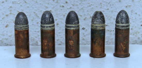 Five .38 Short Rim Fire Cartridges Ammunition, U Headstamp...