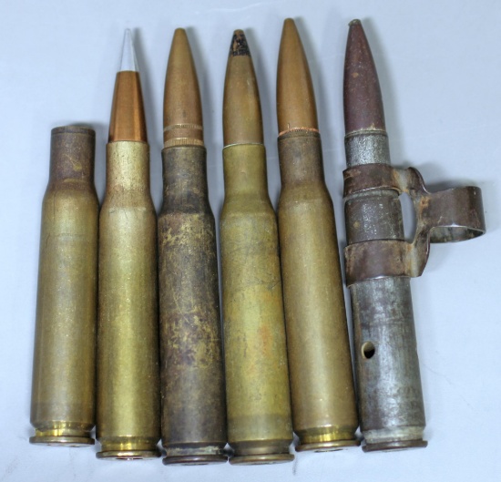 Five Live .50 Cal. Cartridges Ammunition and 1 Fired .50 Cal. Cartridge...