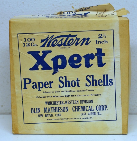 Full Vintage Two Piece Box Western Xpert...100 Round Box 12 Ga. Primed Empty Paper Shotshells...