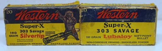 Full Vintage Western Bear Box .303 Savage SilverTip 190 gr. (Both End Flaps Missing) and Partial Box