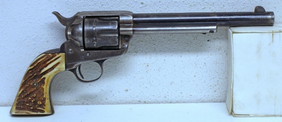 Colt Single Action Army .38 WCF Single Action Revolver 7 1/2" Barrel Stag Grips Tooled Leather
