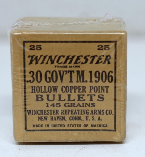 Full Vintage Box 25 Winchester .30 Gov't...Model 1906 145 gr. HP Bullets for Reloading...