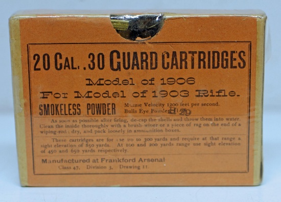 Full Vintage Box Frankford...Arsenal Cal. .30 Guard Cartridges Model of 1906 for Model of 1903 Rifle