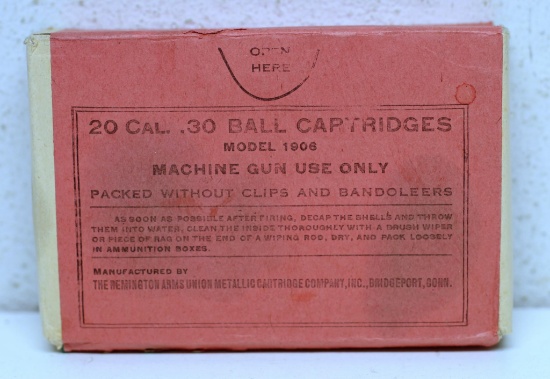 Full Sealed Vintage Box Remington UMC .20 Ball Cartridges Ammunition for Model 1906 for Machine Gun