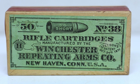 Full Sealed Vintage Box Winchester .38 Short Rim Fire Cartridges Ammunition...