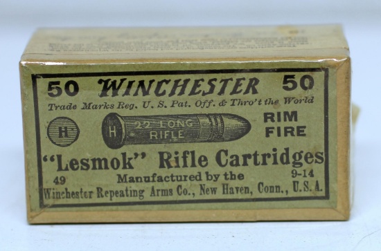 Full Sealed Vintage Two Piece Box Winchester .22 LR Target Cartridges Ammunition (Lesmok) Powder...