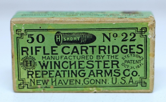 Full Vintage Two Piece Box Winchester .22 Short Target Cartridges Ammunition...