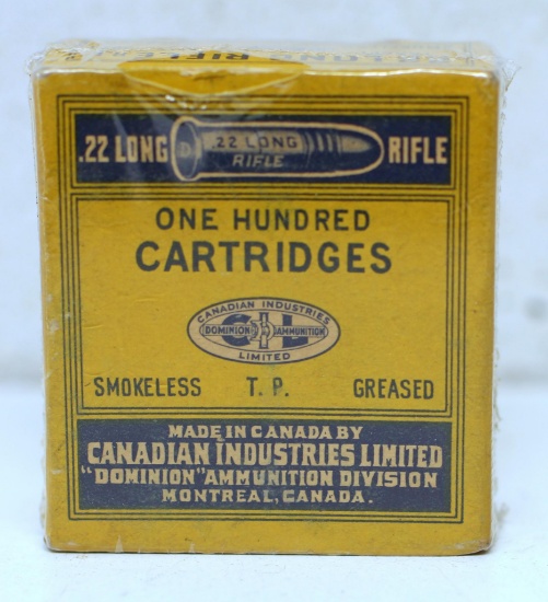 Full Sealed Vintage 100 Round Box Canadian Industries Limited (C-I-L) .22 LR Cartridges Ammunition,