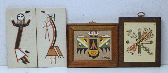 Four New Mexico Signed Sand Paintings in Tin Made in W. Germany...