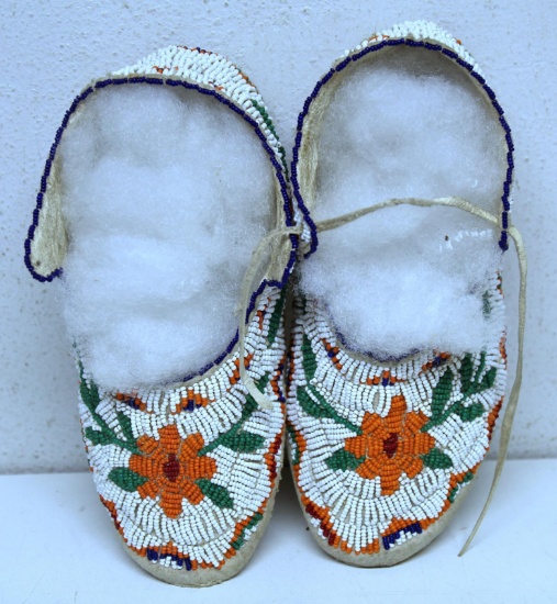Native American Indian Fully Beaded Moccasins, Age Unknown, Only Has One Lace for Tieing...