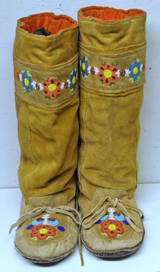 Native American Indian Beaded Men's Boots, Age Unknown, Bottoms are Rubber...