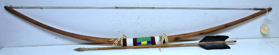 Native American Indian Orange Wood Beaded Bow with Arrow, Tag Indicates Osage Indian Made...