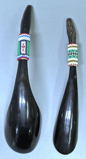 Pair of Contemporary Buffalo Horn Ladles with Bead Work on Handles...