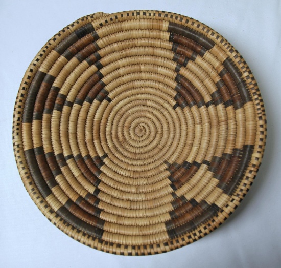Native American Indian, Hopi Indians, Woven Basket, 12 1/4" Wide x 2 1/2" Tall...