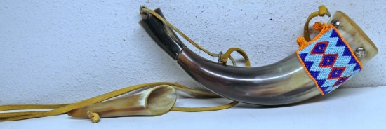 Contemporary Powder Horn and Powder Measure with Bead Work...