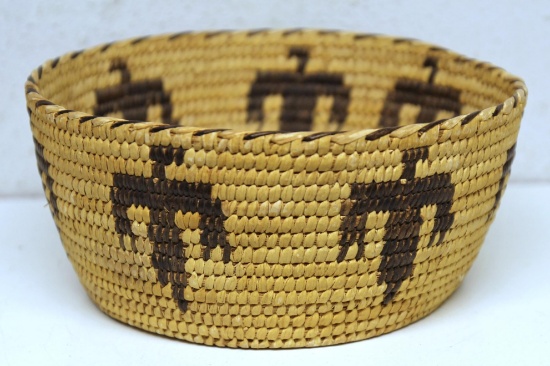 Native American Indian Woven Basket, Patwin Indians of Northern California, 8" Wide x 4" Tall, From